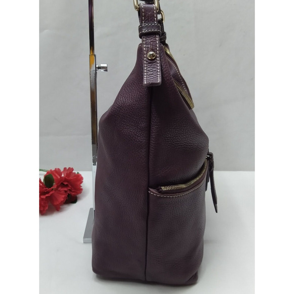 Dooney & Bourke Purple Pebbled Leather Zipper Pockets Hobo Shoulder Bag - Picture 3 of 16